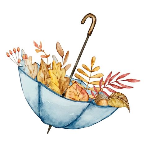 Vector watercolor illustration of a blue... | Premium Vector #Freepik #vector #watercolor-pumpkin #fall-watercolor #vintage-illustration #autumn-watercolor Fall Autumn Illustration, Fall Painting Watercolor, Watercolor Autumn Trees, Autumn Illustration Aesthetic, Autumn Vector Illustration, Autumn Watercolor Illustration, Easy Fall Watercolor Paintings, Watercolor Fall Paintings, Vintage Autumn Illustration