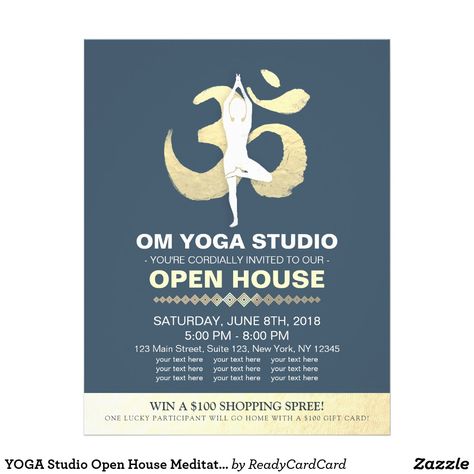 YOGA Studio Open House Meditation Pose & OM Symbol Flyer Yoga Meditation Poses, Yoga Instructor Business Card, Meditation Pose, Meditation Poses, Om Yoga, Tree Pose, Om Symbol, Yoga Instructor, Reiki Master