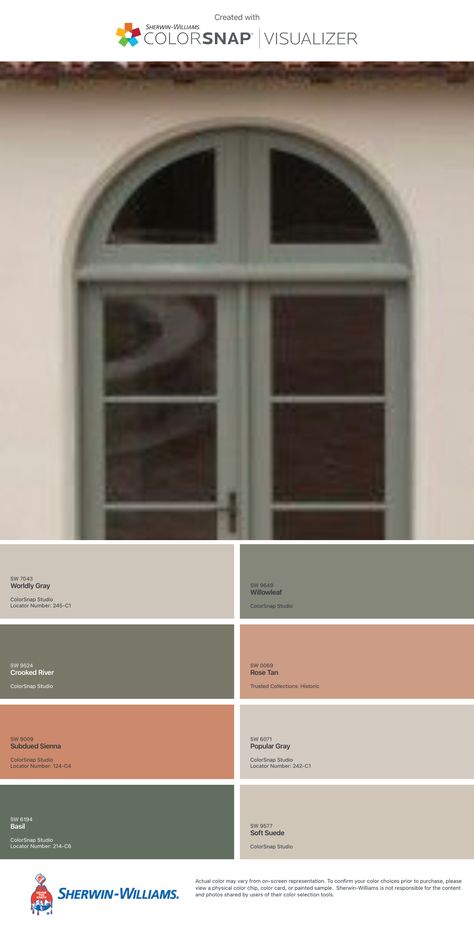 Light Green Stucco House Exterior, Tan Door Exterior, Olive Green Windows Exterior, Cream House Green Door, Pale Green House Exterior, Tan House Green Door, Green Shutters Tan House, Exterior House Colors Cream, Modern Front Door Colors