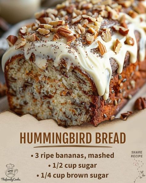 Kylie Recipes | Hummingbird Bread with Heavenly Cinnamon Cream Cheese Frosting | Facebook Banana Bread Decoration Ideas, Hummingbird Bread With A Heavenly Cinnamon Cream Cheese Frosting, Peach Cream Cheese Bread, Hummingbird Bread With Cream Cheese, Caramel Cream Cheese Bread, Hummingbird Bread Recipe, Hummingbird Bread, Tea Breads, Dessert Breads