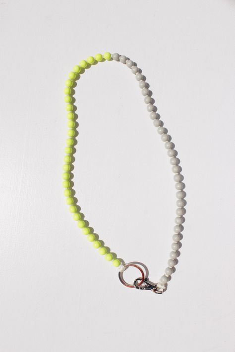 Perlen Long Keyholder in Grey-Neon Yellow Fun Yellow Jewelry With Colorful Beads, Unique Yellow Beaded Jewelry, Beaded Lanyards Diy, Playful Yellow Jewelry With Letter Beads, Adjustable Yellow Necklace With Colorful Beads, Neon Beaded Lanyard, Diy Lanyard, Beaded Lanyards, Neon Yellow