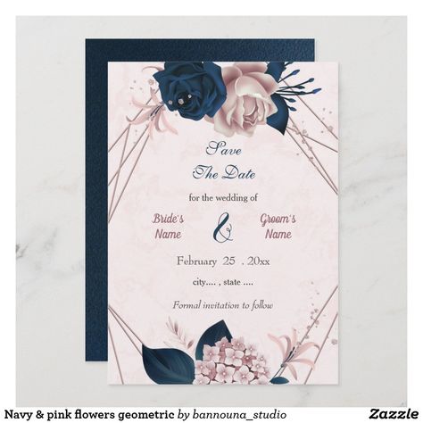 Navy Save The Date Ideas, Blush Pink Wedding Invitations, Flowers Geometric, Planner Aesthetic, Rose Wedding Invitations, Pink Dusty, Dusty Rose Wedding, Flowers Botanical, Brown Wedding