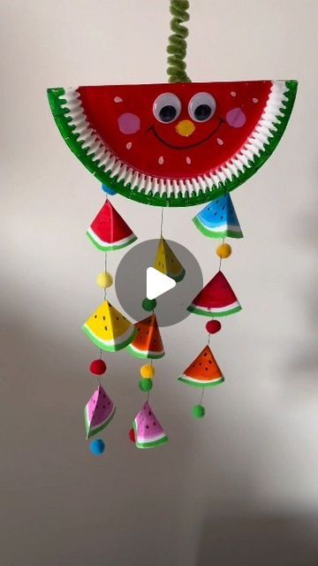 paper crafts creator on Instagram: "Title:
Watermelon Wind Chimes That Kindergarten Children Can Make

Hashtags:
#ParentChildHandicraft #HandmadeDIY #KidsCrafts #WindChimes #CreativeActivities #DIYProjects #FunCrafts #KindergartenCrafts #SummerCrafts" Wind Paper Craft, Wind Chimes Kids, Wind Chimes Diy, Wind Chime Diy, Windchimes Diy, Watermelon Crafts, Kids Handicraft, Wind Chimes Homemade, Wind Chimes Craft