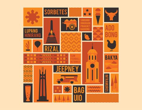 Philippine Icons (Tin Can) on Behance Philippines Aesthetic Art, Filipino Icons, Philippine Culture Poster, Philippine Festivals, Philippines Design, Filipino Art, Philippine Art, Philippines Culture, Filipino Culture