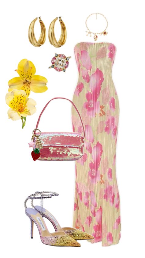 #floraldress #glittershoes #goldjewellry #outfit #pastels #flower Tropical Outfit, Kardashian Outfit, Gold Jewellry, Beaded Earrings Patterns, Glitter Shoes, Earring Patterns, Ball Dresses, Types Of Fashion Styles, Moda Fashion