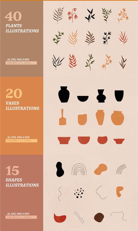 With the Terracotta Organic Elements, you'll be able to create (DIY) a lot of cool things such as printable wall art, stickers, logo design, stationery items, scrapbooking, posters, postcards and so much more! Terracotta Graphic Design, Ceramic Color Palette, Logo Pottery, Ceramic Logo, Tone Color Palette, Pottery Shapes, Logo Guidelines, Best Logo Maker, Earth Tone Color Palette