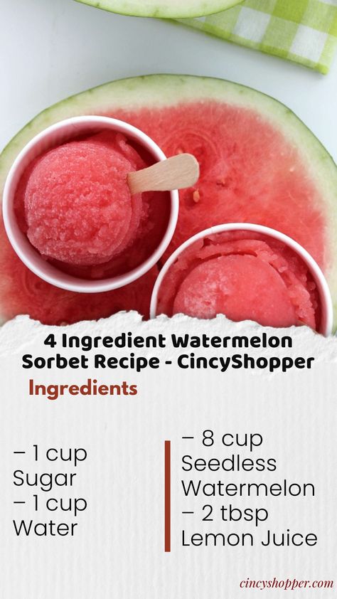 If you are looking for a refreshing dessert for this summer this Easy 4 Ingredient Watermelon Sorbet recipe is the answer. My hubby and I have been attempting to eat a bit better of a Watermelon Sorbet Recipe, Watermelon Sorbet Recipes, Homemade Sorbet, Healthy Fridge, Watermelon Sorbet, Sorbet Recipe, Sorbet Recipes, Refreshing Desserts, Snow Cones