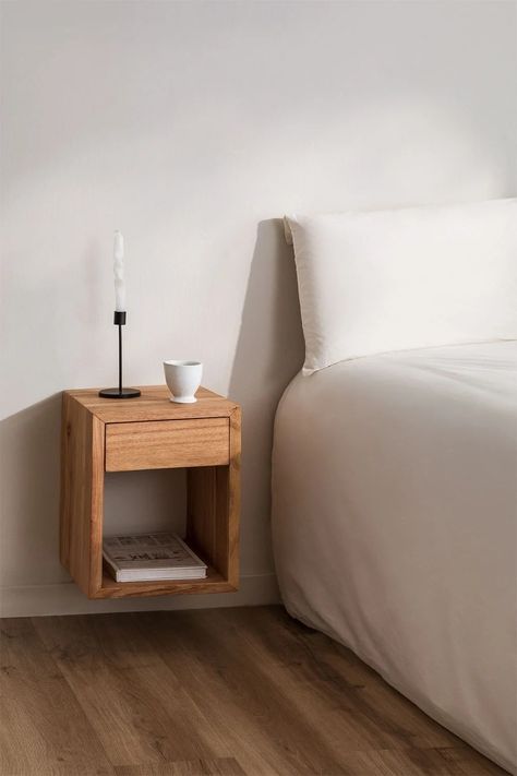 Unique Bedside Tables, Floating Bedside Table, Simple Bedside Tables, Small Bedside Table, Wooden Bedside Table, Wood Bedside Table, Wooden Nightstand, Dorm Bedroom, Minimal Decor