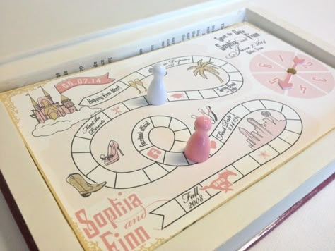 Wedding Games Stationery, Board Game Theme Bridal Shower Ideas, Board Game Invitation, Board Game Wedding Invitations, Board Game Wedding Theme, Board Games Wedding, Game Spinner, Board Game Wedding, 1st Birthday Games