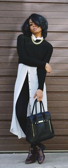 ♡✿♔Creole-Belle♔✿✝♡ ♥ AllieKay ♥ Long Shirt Outfits, Fashion 90s Style, Nia Long, Short Sweater, Fall Dress Outfit, Shirts Women Fashion, Business Wear, Mode Chic, Tshirt Outfits