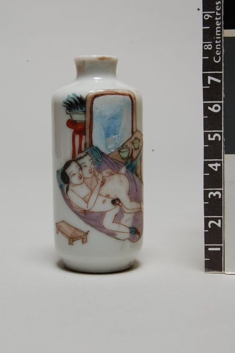 Snuff-bottles. Erotic scenes. Made of enamelled ceramic, porcelain.  Date1862-1874 China(Asia,China) The British Museum, Museum Shop, Small Bottles, Snuff Bottle, Qing Dynasty, British Museum, Image Gallery, Porcelain, Vase