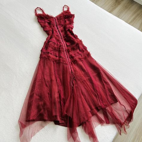 Romantic ruffled red dress (M) A rare romantic... - Depop Fairycore Dresses, Label M, Hair Sketch, Swaggy Outfits, Book Stuff, Hoco Dresses, Size Label, Fancy Outfits, Fancy Dresses