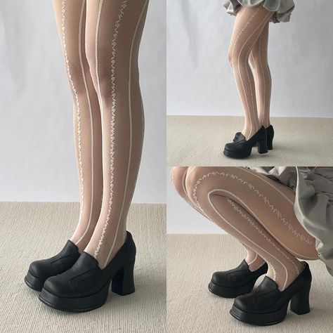 very croquette core today. Shop Cream Stripe Sheer Tights via link below 😊 https://moodymumu.com/products/cream-floral-pattern-stripe-sheer-tights?_pos=6&_sid=789024270&_ss=r Sheer Tights, Croquettes, June 1, High Heel, Floral Pattern, High Heels, Tights, Cream, Heels