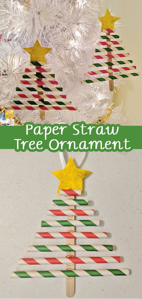 Straw Christmas Tree, Straw Projects, Paper Straws Crafts, School Holiday Crafts, Straw Crafts, Preschool Gifts, Homemade Ornaments, Fun Ornaments, Black Christmas Trees