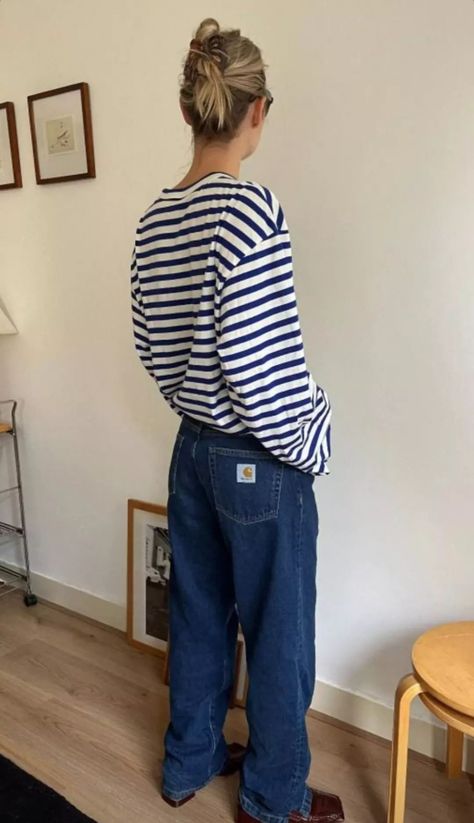 Japandi Outfits, Striped Tshirt, Copenhagen Fashion, Stripe Outfits, Tshirt Outfits, 가을 패션, Looks Style, Mode Inspiration, Outfits Casuales