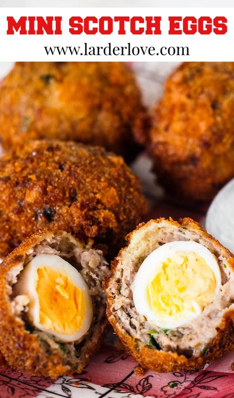 Super easy recipe for mini scotch eggs the perfect party nibble or picnic food. #scotcheggs #partyfood #picnicfood #larderlove Super Easy Party Food, Cake For New Year, Easy Party Food Recipes, Families Aesthetic, Scotch Eggs Recipe, Black Bun, Homemade Aioli, Party Nibbles, Scotch Egg