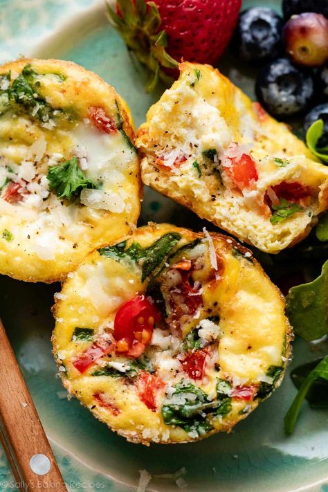 Breakfast Egg Muffins (Frittata Muffins) Mini Egg Muffins, Frittata Muffins, Breakfast Egg Muffins, Egg Muffins Recipe, Egg Muffins Breakfast, Egg Muffin, Sally's Baking, Breakfast Bites, Protein Packed Breakfast