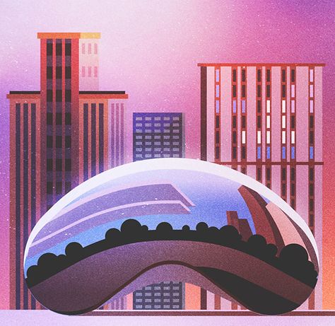 Behance :: Best of Behance Chicago Illustration, Environmental Illustration, Stone Mural, Chicago Painting, James And Giant Peach, Cityscape Illustration, Chicago Art Print, Blue Sky Studios, Chicago Poster