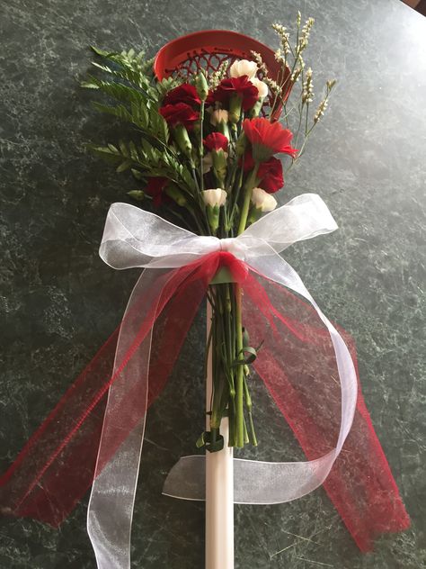 Senior night lacrosse bouquet Lacrosse Stick Flower Bouquet, Lacrosse Bouquet, Lacrosse Senior Night Ideas, Senior Night Lacrosse, Senior Night Ideas, Lacrosse Party, Spirit Buttons, Sports Ideas, Lacrosse Boys