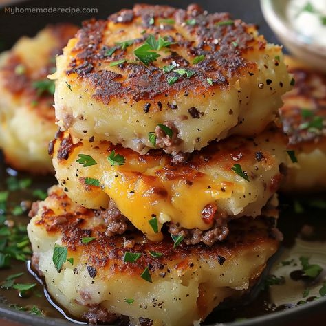 Our Stuffed Potato Cakes are a culinary journey of textures and flavors, featuring crispy exteriors with sumptuous, hearty fillings.