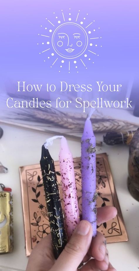 Dressing A Candle, Dress A Candle, Candle Alter, Candle Magic Spells, Witchcraft Candles, Fire Magic, Purple Candles, Candle Dressing, Spiritual Candles