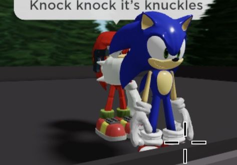 Roblox screenshot of Knuckles the Echidna holding Sonic the hedgehog at gunpoint. "Knock knock it's knuckles," says Knuckles the Echidna as he holds Sonic the hedgehog at gunpoint. Sonic Mcdonalds, Hedgehog Meme, Losing Faith In Humanity, Sonic Funny, Sonic Franchise, Blue Hedgehog, Roblox Funny, Roblox Memes, Sonic And Shadow