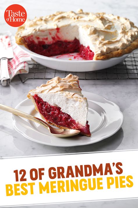 12 of Grandma's Best Meringue Pies Best Meringue, Rhubarb Meringue Pie, Coconut Meringue Pie, Meringue Pies, English Desserts, Meringue Pie Recipes, Sweet Pies, Cream Pie Recipes, Pie Crusts