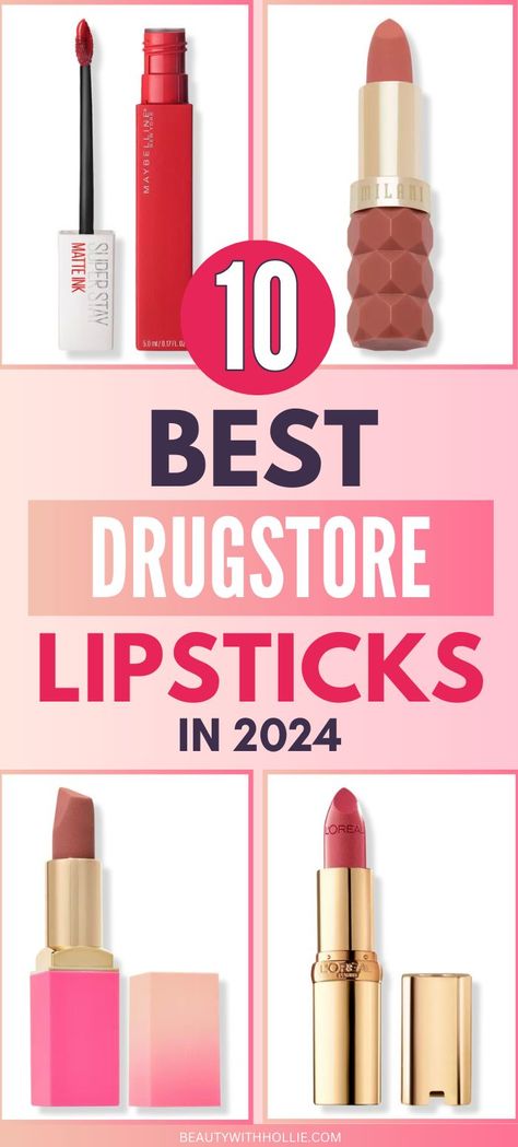 10 Best Drugstore Lipsticks in 2024 Medium Pink Lipstick, Trending Lipstick Shades 2024, Best Loreal Lipstick Shades, Drugstore Lipstick For Fair Skin, Lipstick That Stays On All Day, Lipstick For Blue Eyes, 2024 Lipstick Trends, Raspberry Lip Color, Best Drugstore Red Lipstick