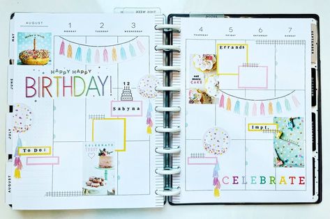 Happy Planner Birthday Layout, Birthday Planner Layout, Birthday Spread, Memory Planning, Planner Spread Inspiration, James Carter, Journal Decor, Vertical Layout Planner, Horizontal Planner