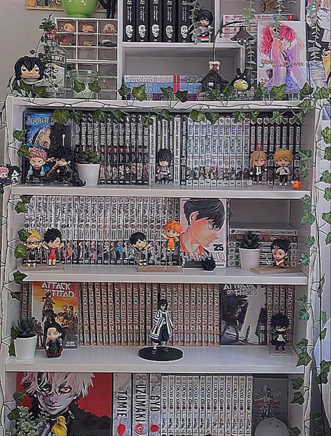 #manga #mangashelf #shelfie #anime #room #roomdecor #roominspo #nendoroids #animeposters #nana Manga Shelf Inspiration, Room Idea Anime, Anime Decoration Room, Anime Room Ideas Boys, Anime Collection Room, Manga Room Ideas, Small Anime Room Ideas, Room Anime Decor, Nana Bedroom