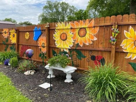 Stone or Brick Columns with Wire: Use stone or brick columns with wire or metal mesh between them for a stylish yet open fence that adds character.

Arbor or Trellis: Incorporate an arbor or trellis into your front yard fence to create a welcoming entrance. You can train climbing plants to grow over it for added charm.

#Tags
Here are some hashtags you can use for social media posts related to these ideas:

#BackyardDesign
#PrivacyFence
#OutdoorEntertaining
#BudgetFriendlyFencing
#DIYFence
#Fron Paint Fence Ideas Backyards, Pretty Fence, Fence Ideas On A Budget, Fence Front Yard, Wooden Garden Decor, Garden Graffiti, Cottage Castle, Fence Murals, Painted Fence