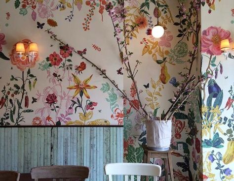 Floral wallpaper inside a Brooklyn bakery. Revere Pewter, Design Sponge, Wall Treatments, Of Wallpaper, Floral Wallpaper, Abstract Art Painting, Mural Wallpaper, Interior Inspiration, Home Deco