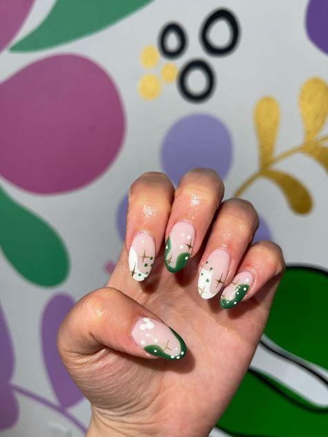 Green Disney Nails, Hidden Mickey Nails, Fall Green Nails, Green And White Nails, Mickey Nails, Fall Green, Hidden Mickey, Disney Nails, Disney Addict