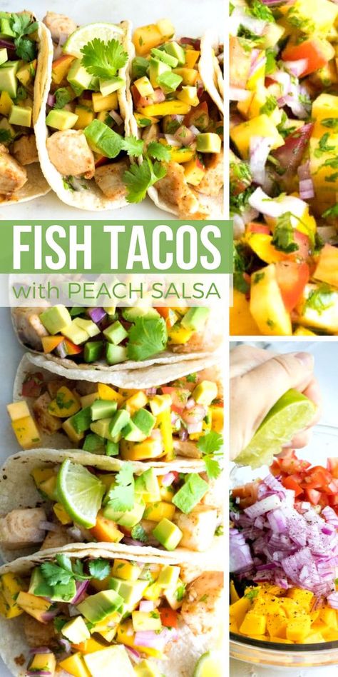 Chili Lime Fish, Fresh Dinners, Fish Taco Recipe, Peach Salsa, Main Course Dishes, Fish Taco, Fish Tacos Recipe, Appetizers For A Crowd, Taco Recipe