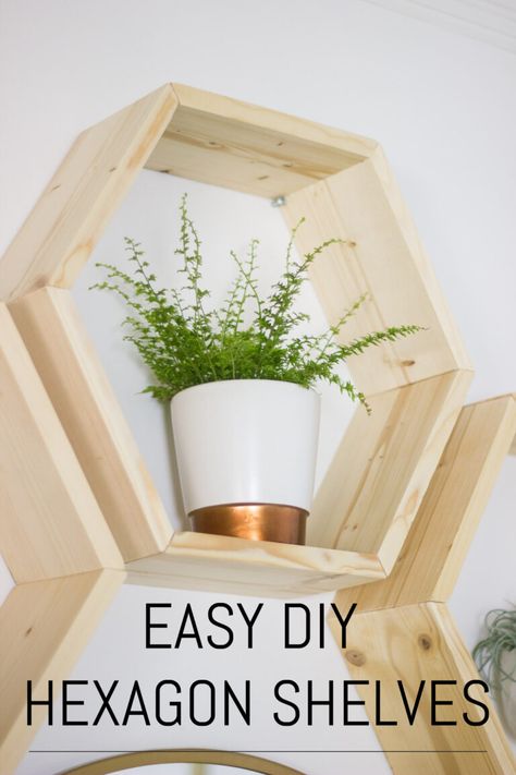 Diy Hexagon Shelves, Diy Projects For Bedroom, Easy Diy Ideas, Wood Hexagon, Honeycomb Shelves, Hexagon Shelves, Abstract Art Diy, Ideas Craft, Diy Hanging