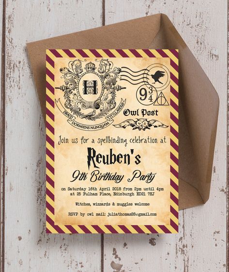 Harry Potter-Inspired Witches & Wizards Kids Birthday Party Invitations. Personalised, printable or printed Harry Potter Ticket, Harry Potter Wedding Invitations, Maquillage Harry Potter, Harry Potter Balloons, Harry Potter Party Invitations, Wizard Birthday Party, Harry Potter Birthday Invitations, Harry Potter Invitations, Harry Potter Letter