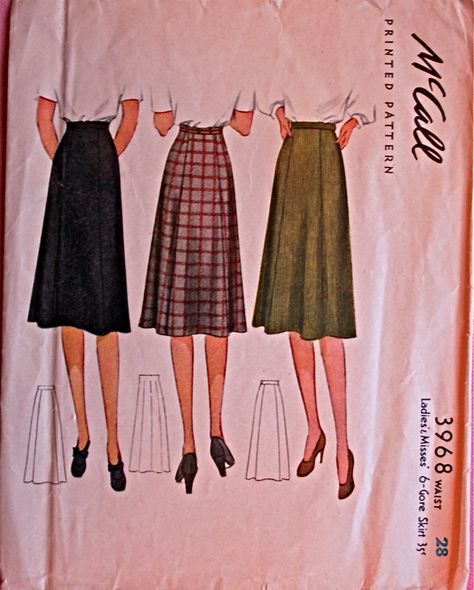 McCall 3968: six-gore skirt Skirt Illustration, 40s Skirt, Princess Line Dress, Gore Skirt, Skirt Styles, Gored Skirt, Skirt Patterns, Classic Skirts, Basic Skirt