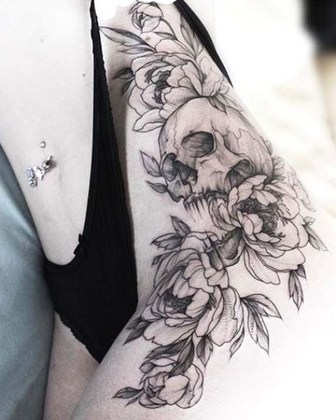 Thinking about getting a new tattoo, but can’t decide on what body part or what design? Then we are here to help. We have the largest variety of hip tattoos for you to choose from. Hip tattoos are sexy, stylish and can be hidden or shown off when you choose. You can have a small […] #tattoosforwomen #tattooideas Side Thigh Tattoos, Skull And Flowers, Hip Thigh Tattoos, Hip Tattoos, Hip Tattoos Women, Bad Tattoos, Flowers Tattoo, Thigh Tattoos Women, Hip Tattoo