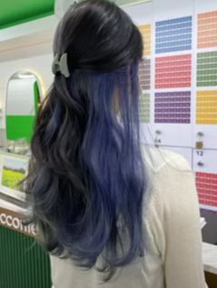 Blue Under Layer Hair, Silver Blue Peekaboo Hair, Skunk Hair Dye Blue, Dyed Hair Black, Under Blue Hair, Under Layer Hair Color, Brown Hair With Blue Underneath, Blue Skunk Hair, Skunk Dye