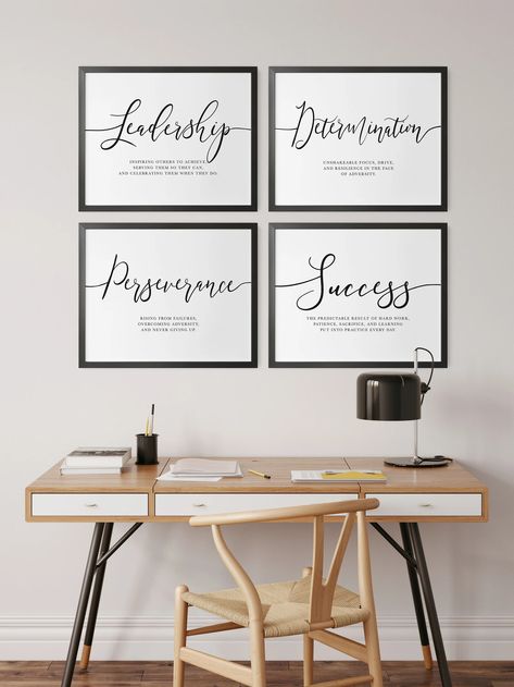 Leadership Quotes Inspirational Poster Work Definition - Etsy Australia Masculine Office Decor Professional Work, Modern Farmhouse Office Decor, How To Decorate Your Office At Work, Black And White Office Decor, Horizontal Prints, Modern Farmhouse Office, Office Graphics, Inspirational Office, Office Decor For Women