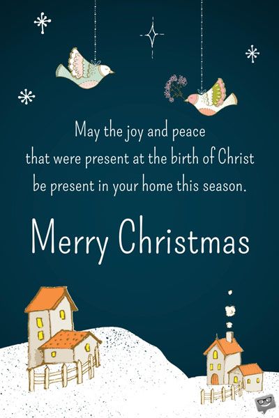 Christian Christmas wish on image with winter illustration with snowy village. Merry Christmas Religious, Christmas Quotes Images, Merry Christmas Wishes Messages, Christmas Greetings Quotes, Christmas Card Wishes, Christmas Wishes Messages, Christmas Greetings Messages, Christmas Wishes Quotes, Best Christmas Wishes