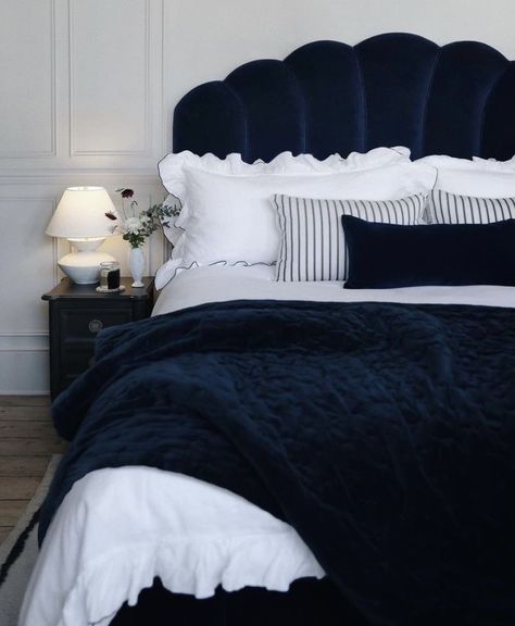 No 17 House, Blue Velvet Headboard, Hamptons Bedroom, Super King Bed, Stories To Read, Bed Frame Design, Superking Bed, Dreams Beds, Bedroom Renovation