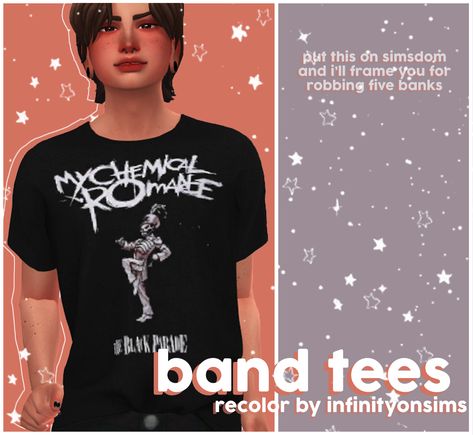 did i spend hours on this just so max could have a couple extra things to wear??? maybe so requires mesh by @gorillax3 10 swatches yes all of them are from hot topic. every single one. disabled for... Sims 4 Cc Band Tees Patreon, Sims 4 Enby Cc, Sims 4 Cc Band Tees Male, Ts4 Mm Male Clothes, Sims 4 Male Ccs, Sims 4 Cc Mall Goth, Sims 4 Cc Disabilities, Graphic Tees Sims 4 Cc, Sims 4 Band Tees