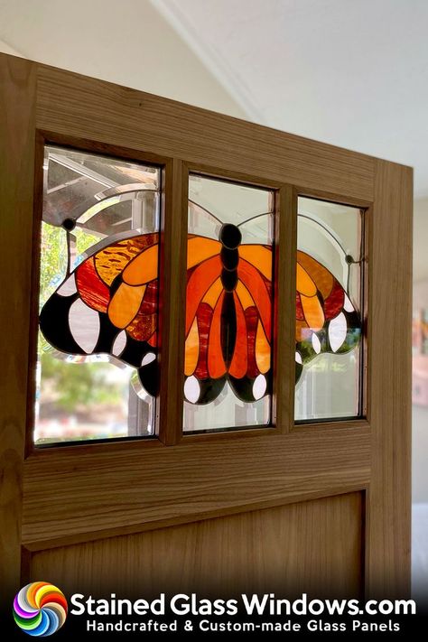 Monarch Butterfly Stained Glass Door Inserts Monarch Butterfly Stained Glass Pattern, Stained Glass Monarch, Butterfly Stained Glass, Stained Glass Door, Stained Glass Butterfly, Stained Glass Panels, Door Panel, Glass Ideas, Stained Glass Patterns