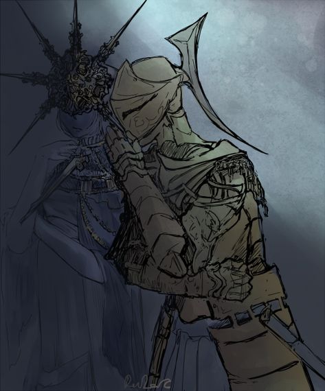 The Darkmoon Knightess whispers something to the Dark Sun Gwyndolin. Quietly, she says, "Hail Sithis." lol jk, but this isn't my art. Sekiro Art, Soulsborne Art, Dark Souls Game, Hidetaka Miyazaki, Souls Art, Gamma Ray, Dark Souls 2, Soul Game, Demon Souls