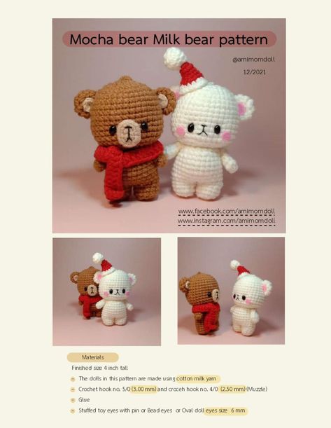 mocha bear milk bear pattern Mocha And Milk Bear, Mocha And Milk, Mocha Milk, Milk Bear, Milk And Mocha, Boy Crochet Patterns, Mocha Bear, Bear Patterns Free, Hello Kitty Crochet