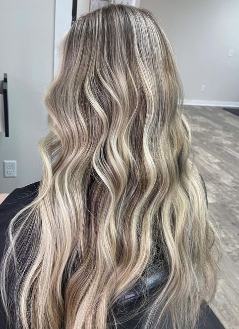 Long Blonde With Lowlights, Icy Blonde Highlights On Brown Hair, Blonde With Dark Lowlights, Lived In Blonde Highlights, Bright Blonde Highlights, Blonde Light Brown Hair, Rooted Blonde, Light Brunette Hair, Blonde Hair Goals