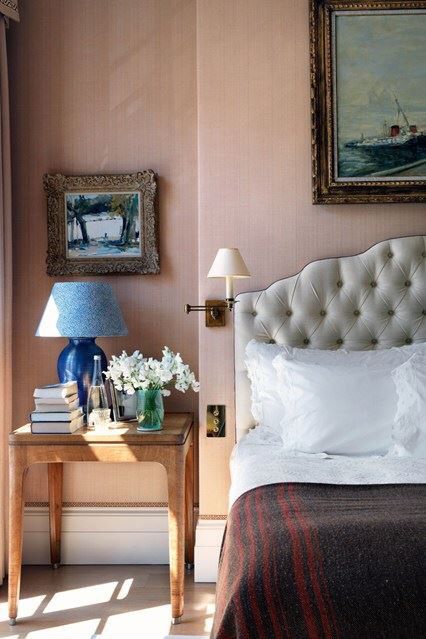 * Bed Not Against Wall, London Terrace House, Pink Interiors, London House, Country Bedroom, Country Furniture, Pink Bedroom, Spare Room, Guest Bedrooms