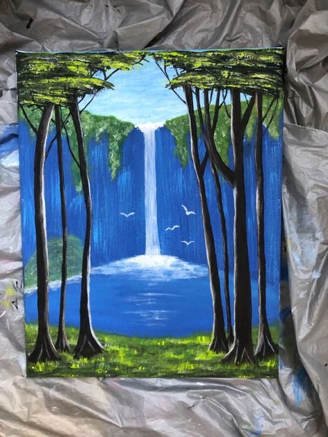 Easy Rainforest Drawing, Water Themed Paintings, Acrilyc Paintings Ideas, Amazing Painting Ideas, Painting Ideas Beautiful, Art Painting Easy, Art Ideas For Beginners, Painting Hacks, Beginners Art