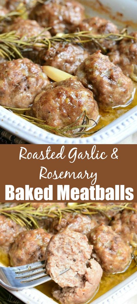 Garlic Meatball Recipes, Oven Roasted Meatballs, Roman Meatballs, Meatballs And Garlic Bread, Meatballs Recipe Baked, Roasted Garlic Rosemary Baked Meatballs, Healthy Beef Meatballs, Baked Lemon Rosemary Chicken Meatballs, Baked Pork Meatballs